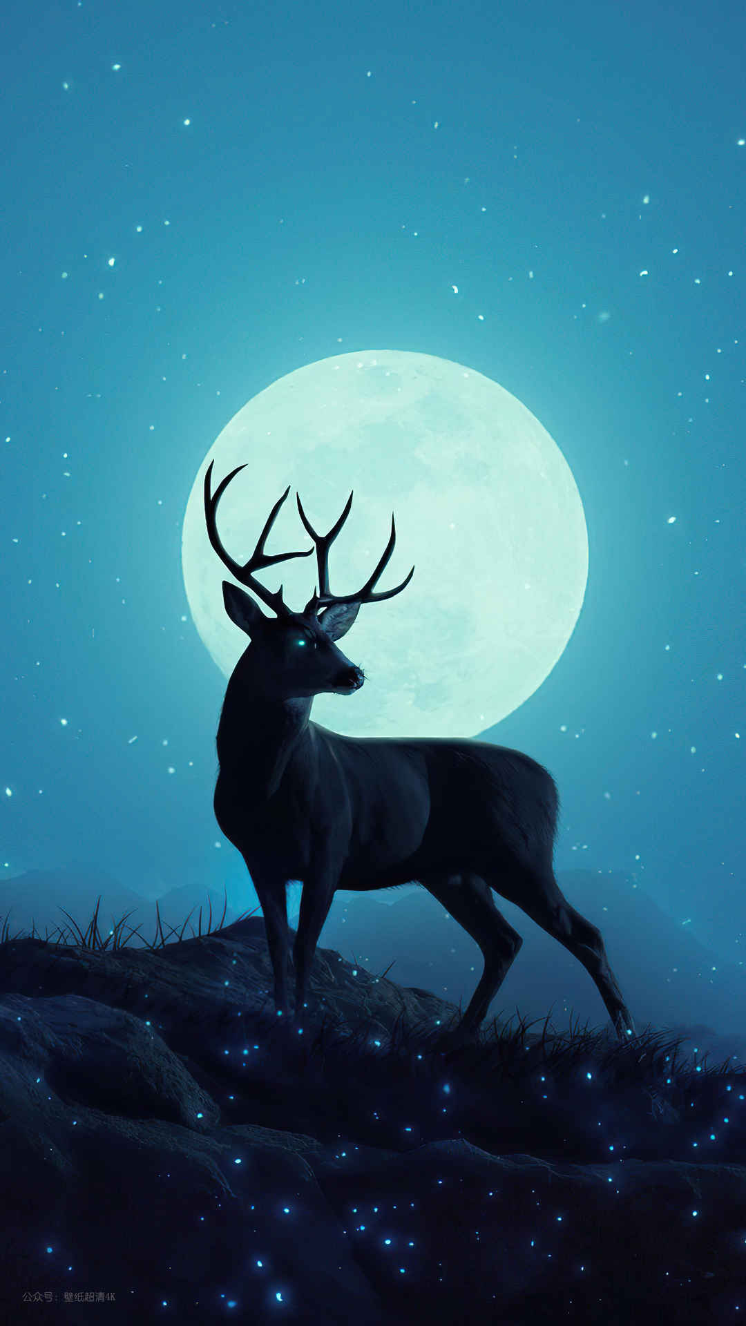 月光下的麋鹿插画手机壁纸-