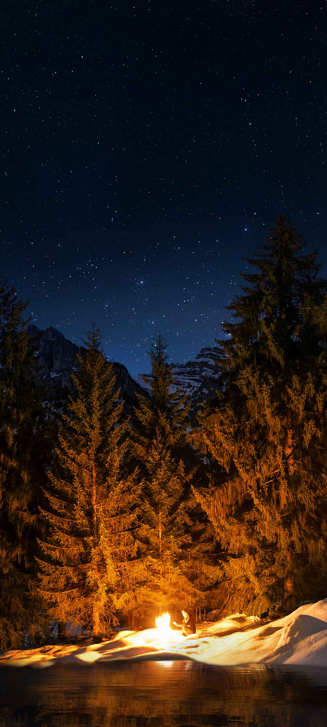 夜晚 星空 雪山风景 一个人旅行手机壁纸