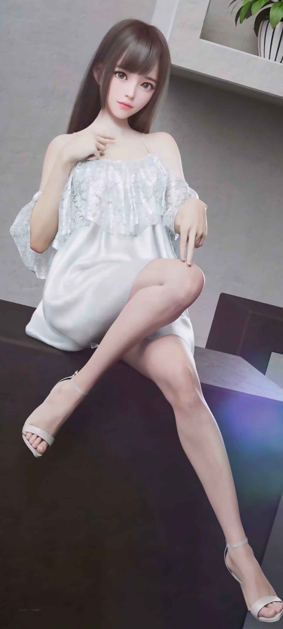 3d可爱动漫美女美腿白色裙子手机壁纸