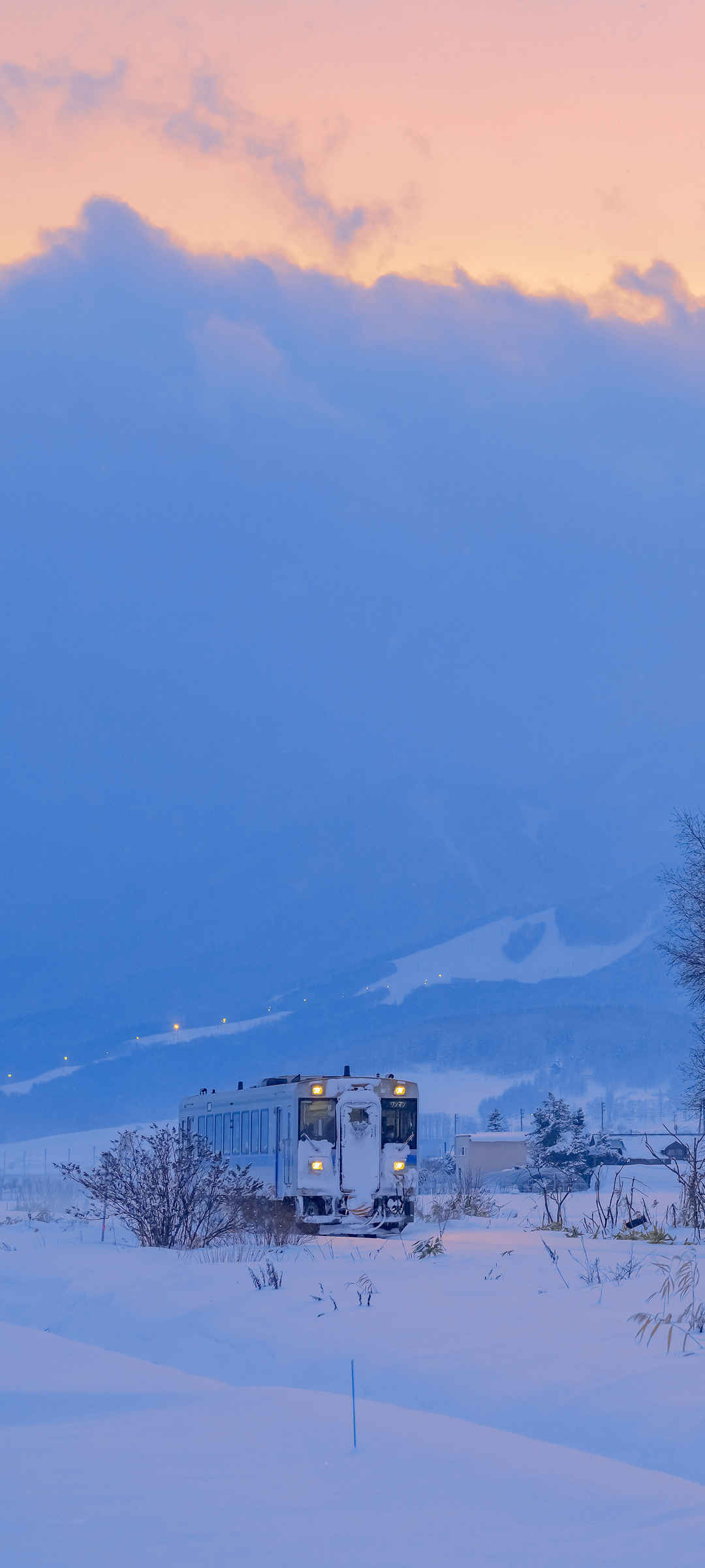 冬天 雪地 火车 风景全面屏手机壁纸