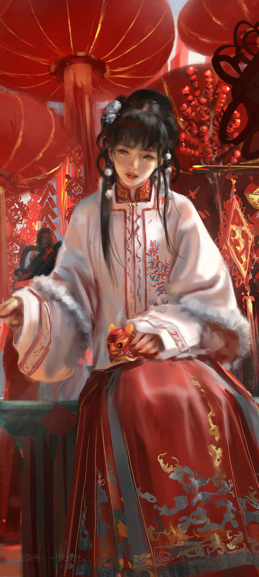 农历新年 春节 女孩 古装红色裙子 鬼刀高清全屏手机壁纸