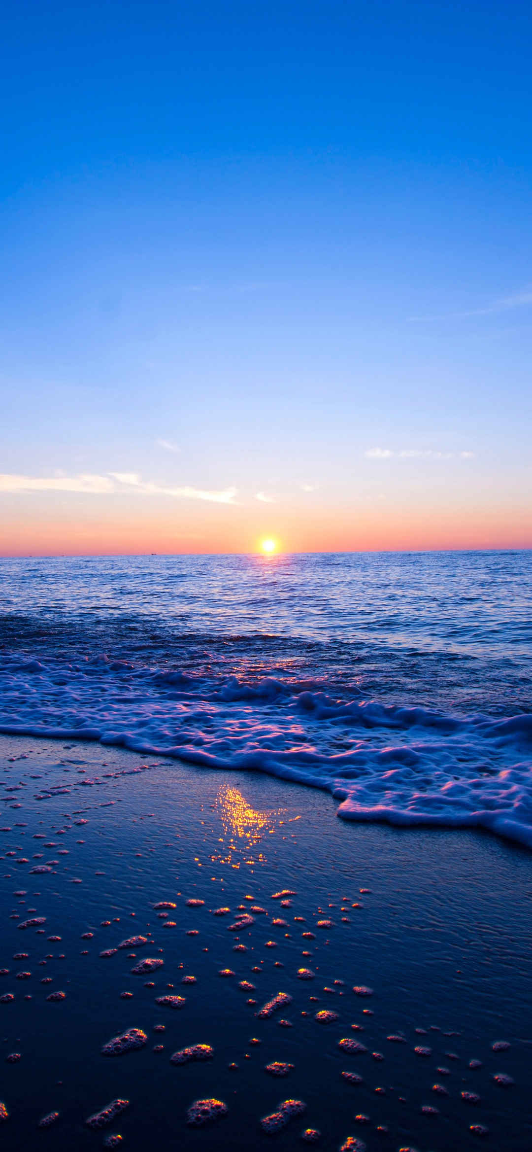 日落 蓝天 大海 海滩手机壁纸