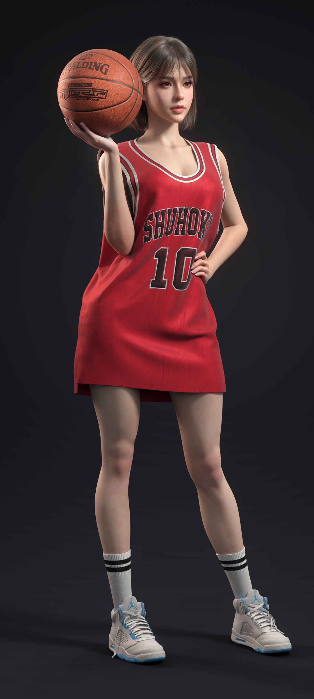 灌篮高手 3D美女 卢静赤木晴子 红色球服 高清手机壁纸