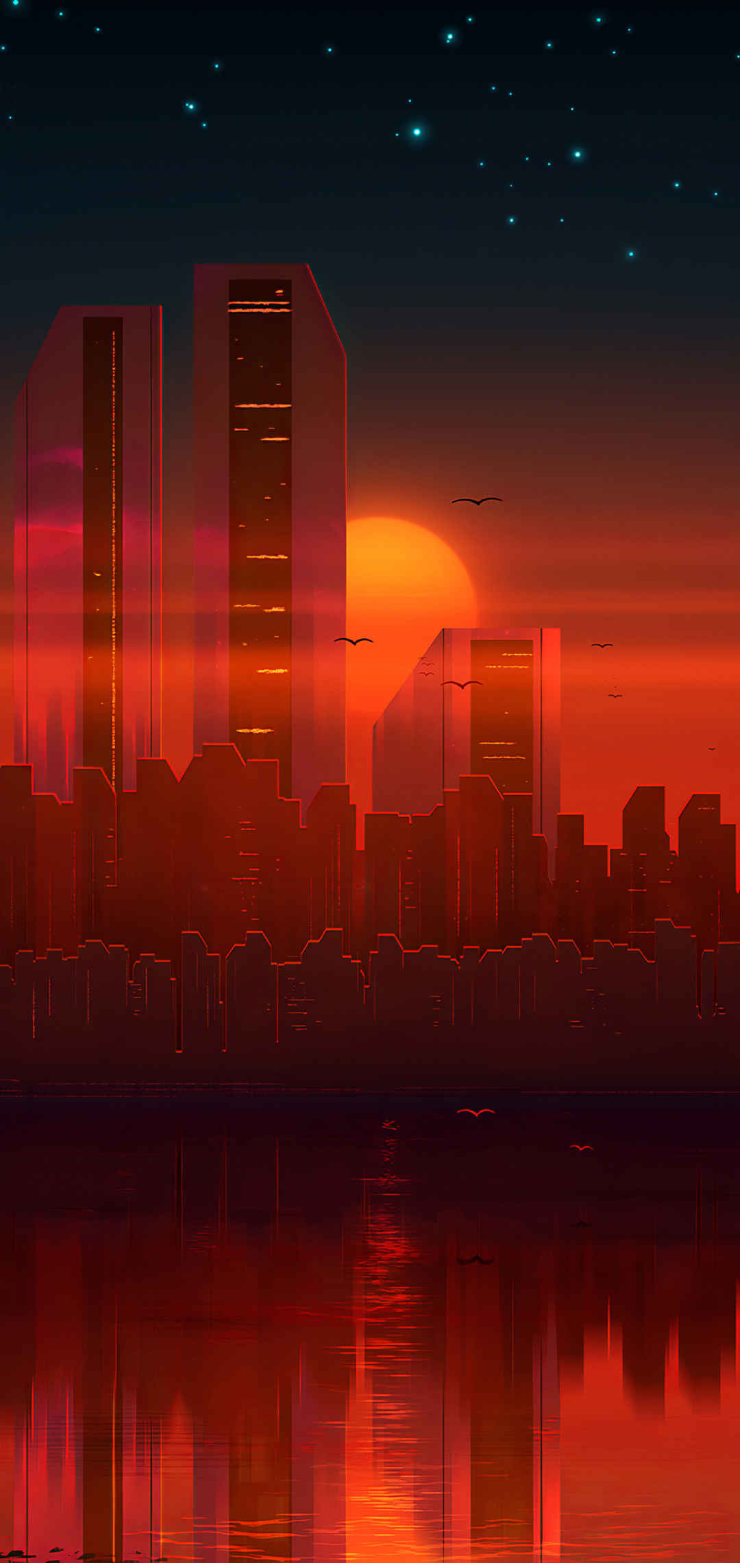 日落的城市建筑插画