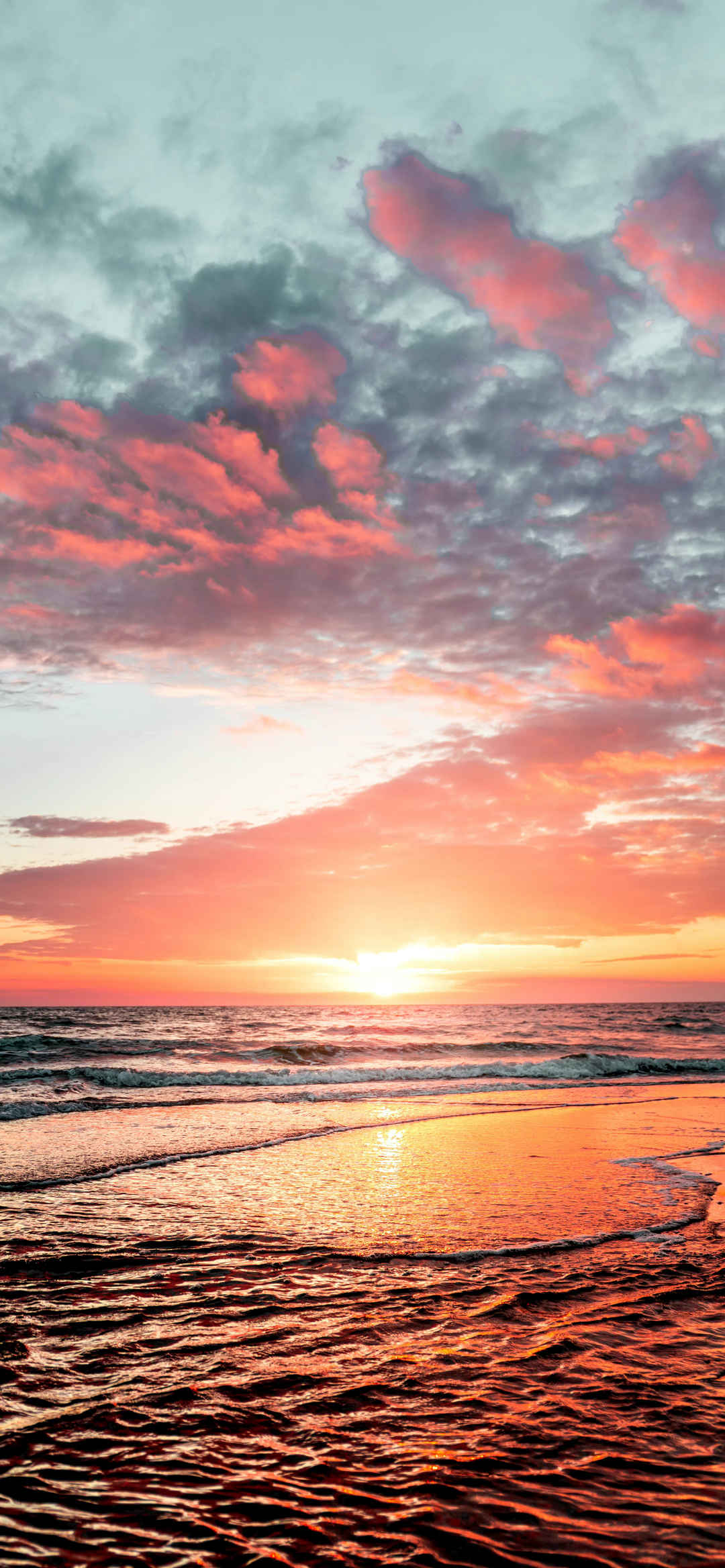 日落 黄昏 江面 海滩手机壁纸-