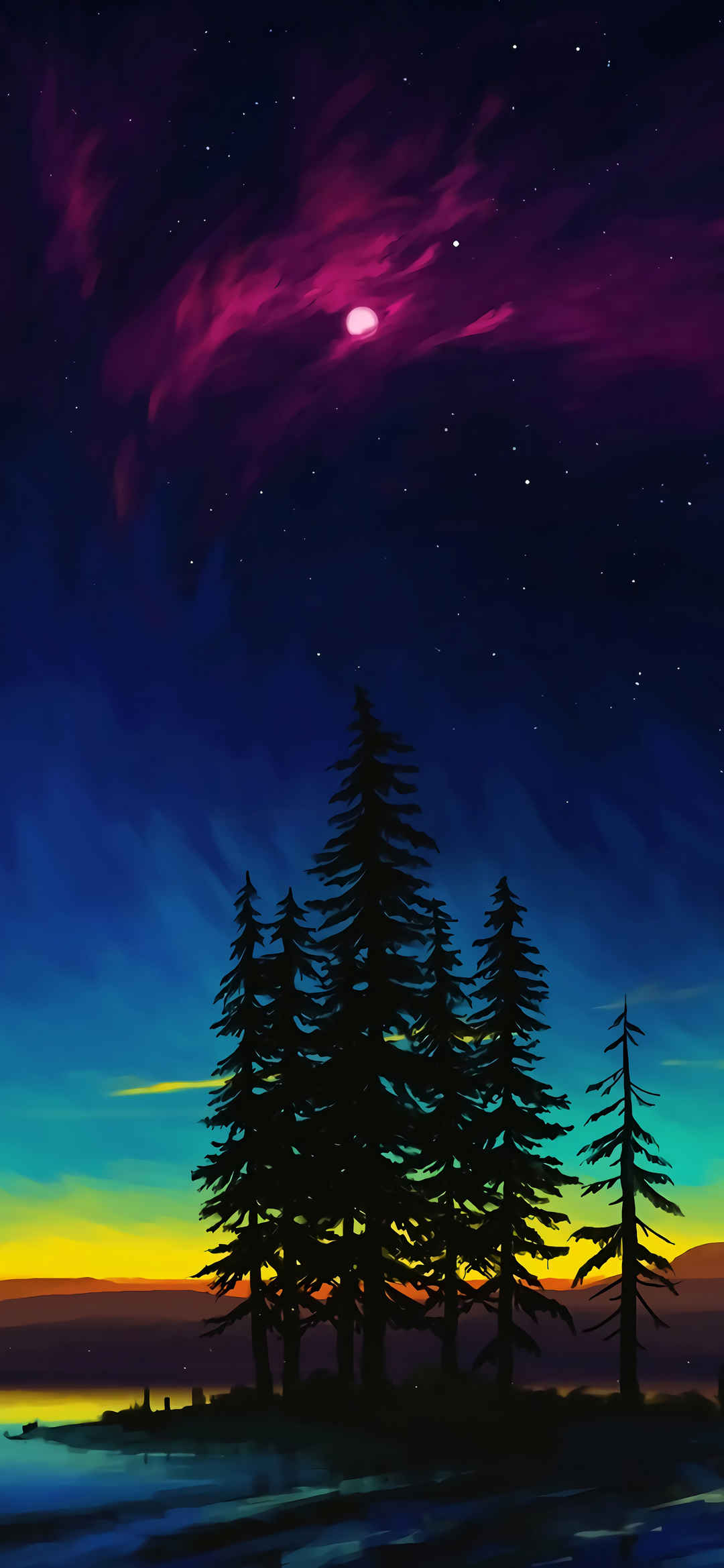 月光树风景插画壁纸