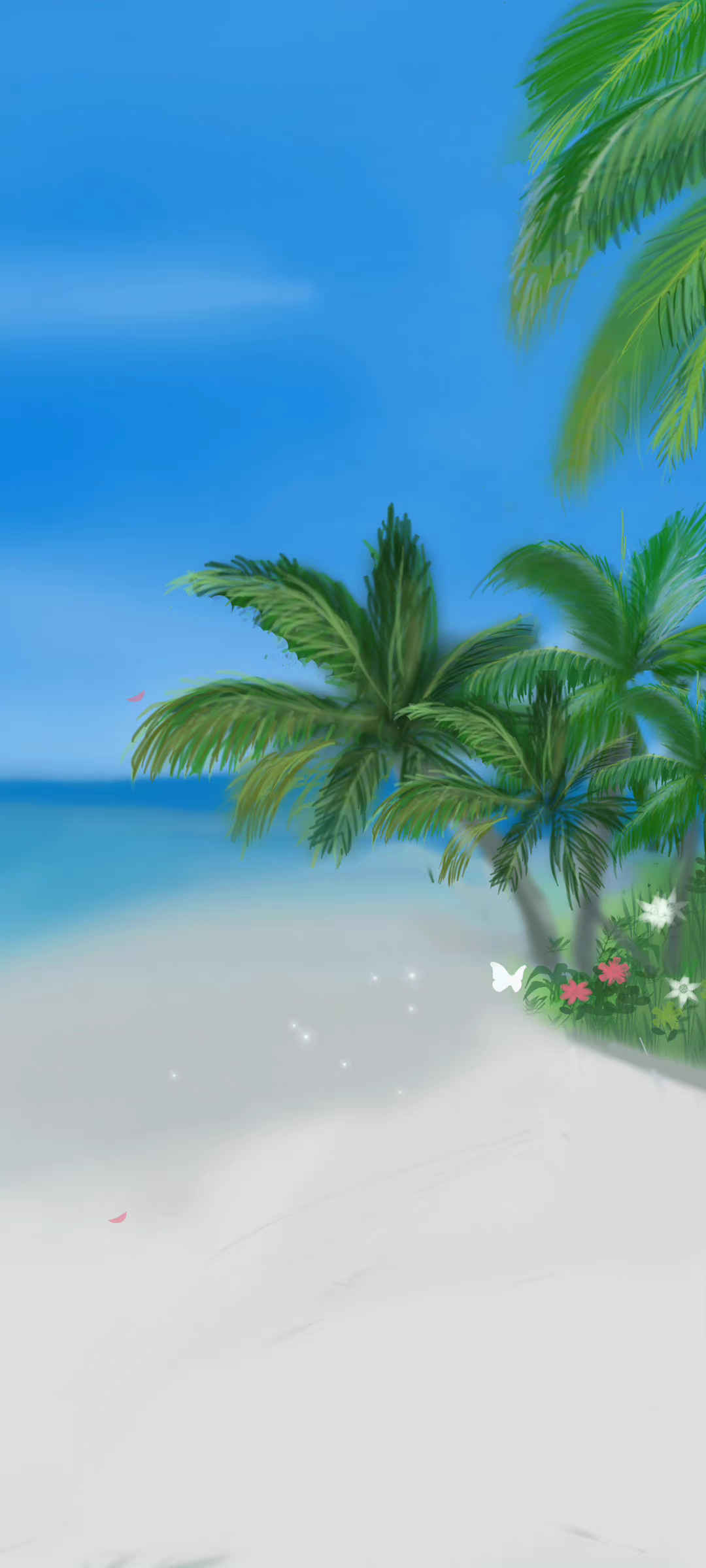 海边风景 沙滩 树 手绘壁纸-