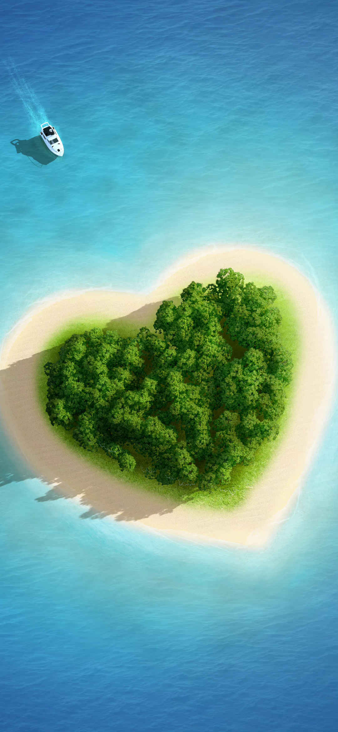 清新心形岛屿自然景色手机壁纸-