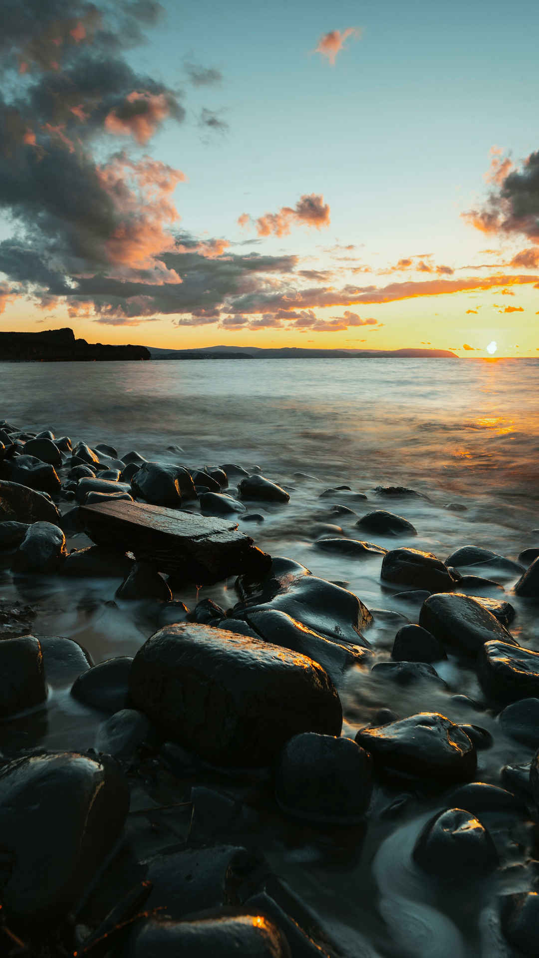 日落 海岸 岩石手机壁纸