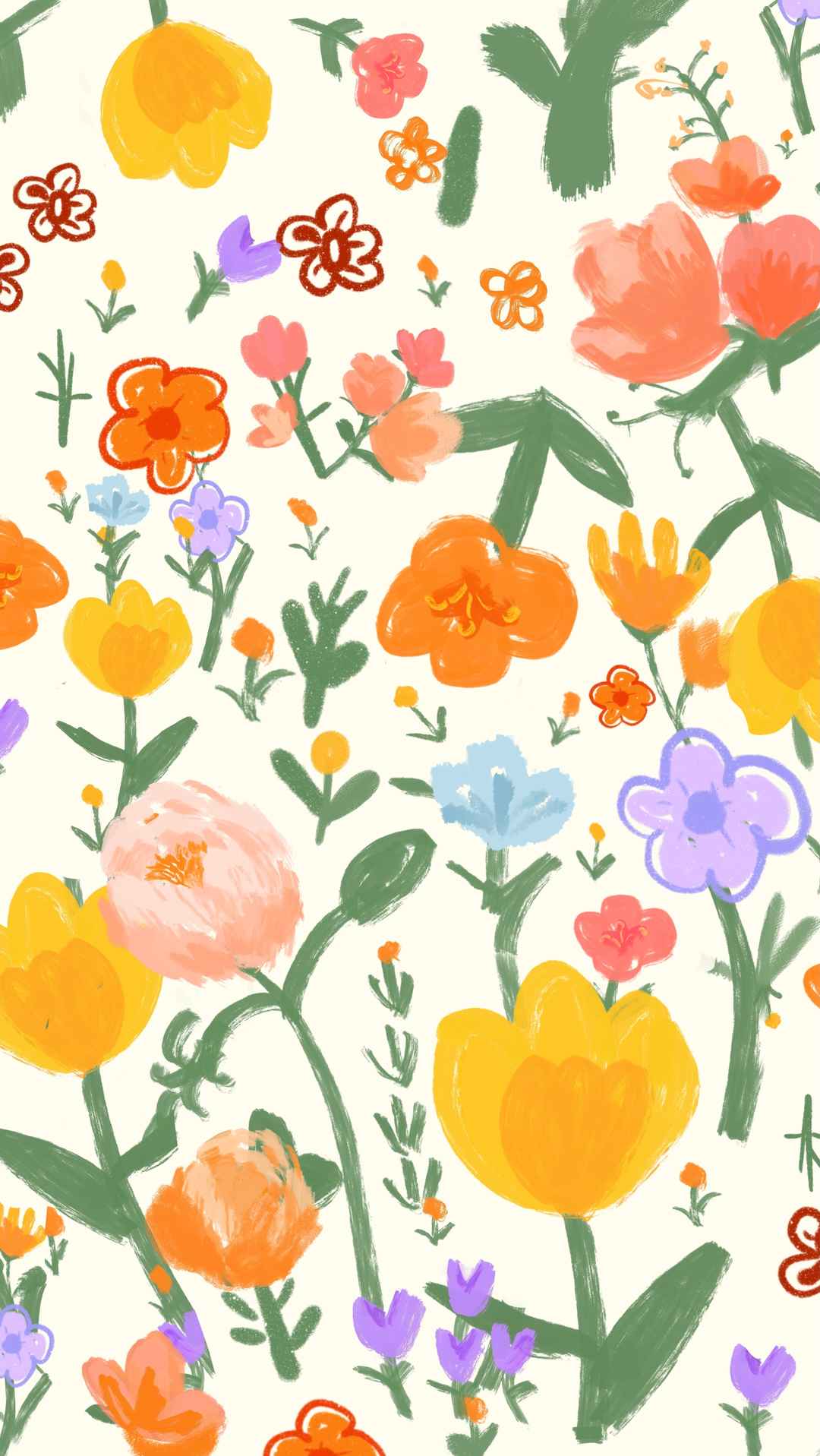 小清新 碎花 花卉插画手机壁纸