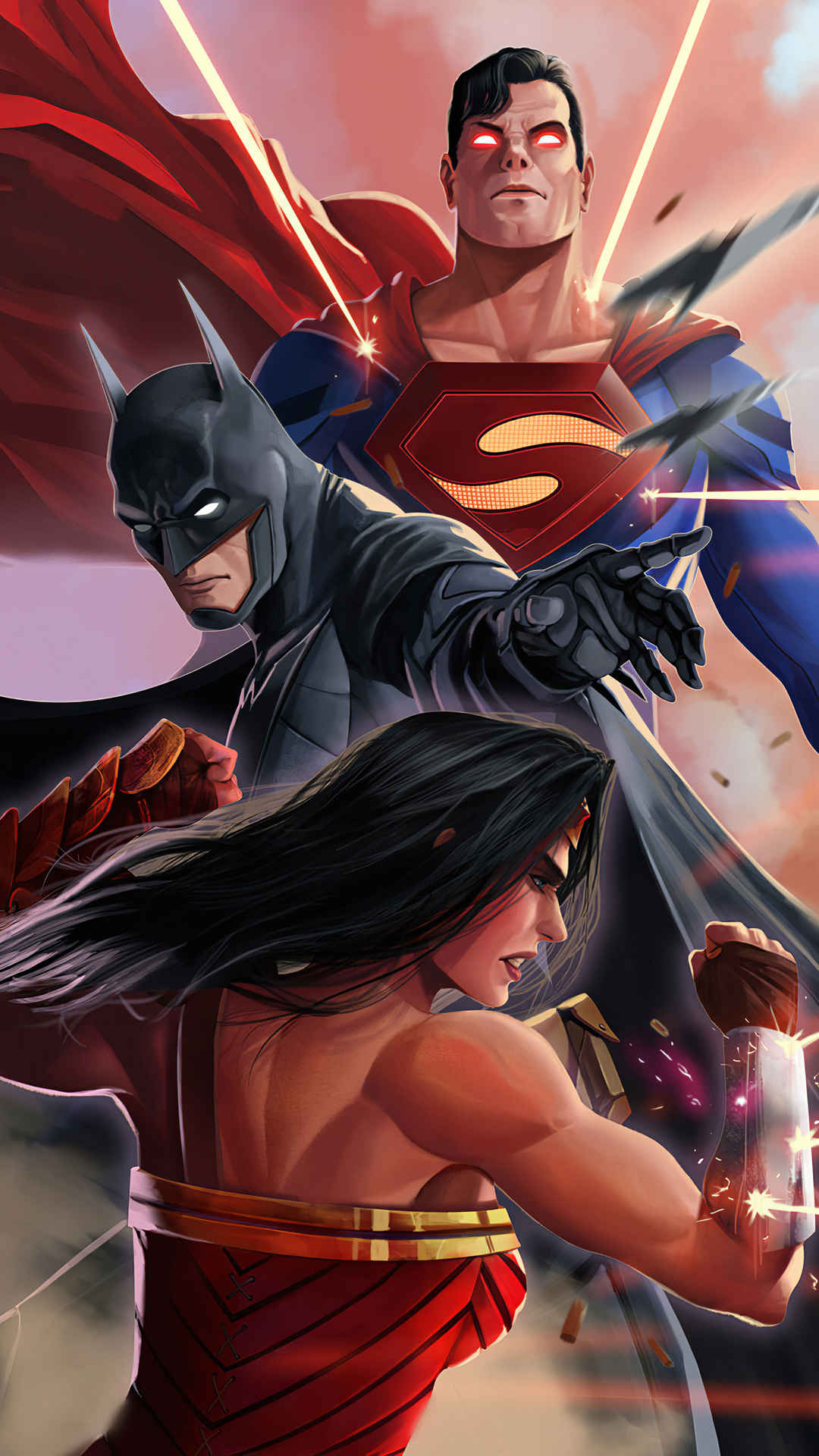 超人 蝙蝠侠 神奇女侠插画手机壁纸