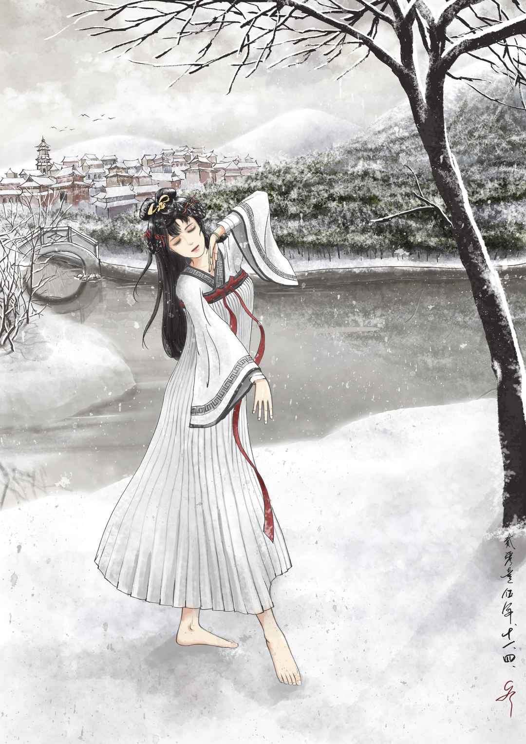 雪舞 中国风动漫插画